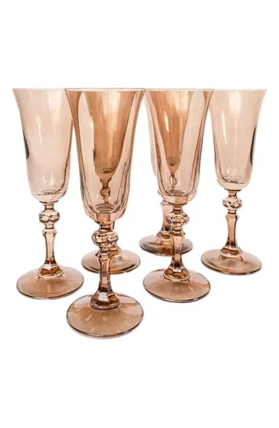 Estelle Colored Glass Set Of 6 Regal Flutes In Amber Smoke