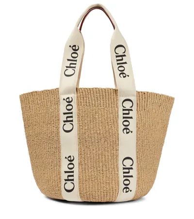 Chloé X Mifuko Woody Large Raffia Tote In 101 White