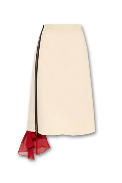 Gucci High-rise Silk-blend Midi Skirt In Beige