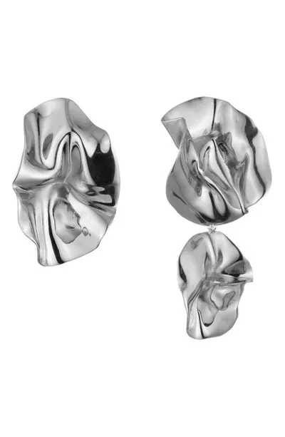 Sterling King Mismatched Fold Earrings In Sterling Silver