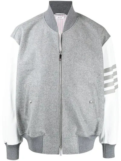 Thom Browne Grey Wool 4-bar Melton Bomber Jacket In Grau