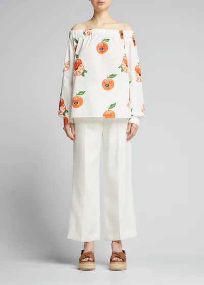 Max Mara Curacao Orange Print Off-the-shoulder Blouse