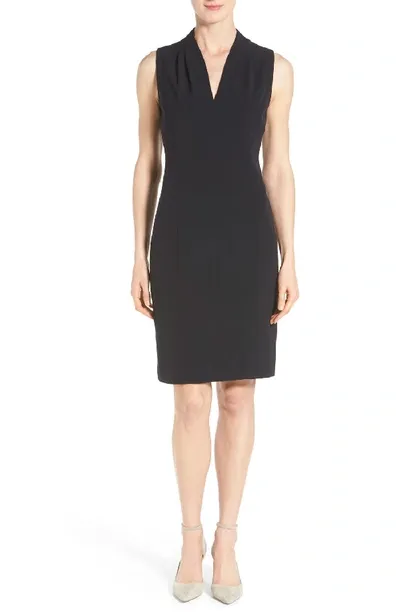 T Tahari Tonya Pleated Sleeveless V Neck Sheath Dress - Exclusive In Black