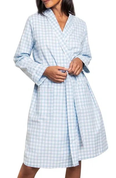 Petite Plume Gingham Check Cotton Robe In Blue