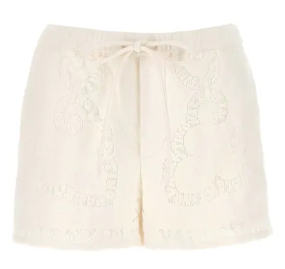 Valentino Drawstring Crochet Shorts In Cream