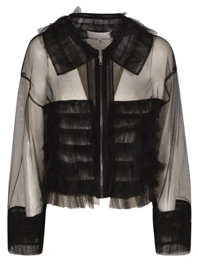 Maison Margiela Sheer Tulle Bomber Jacket In Black