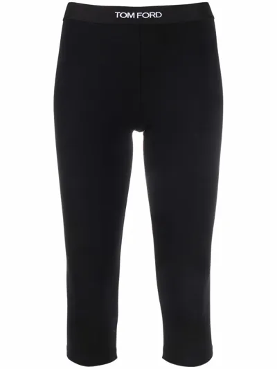 Tom Ford Cropped Logo-waistband Leggings In Black