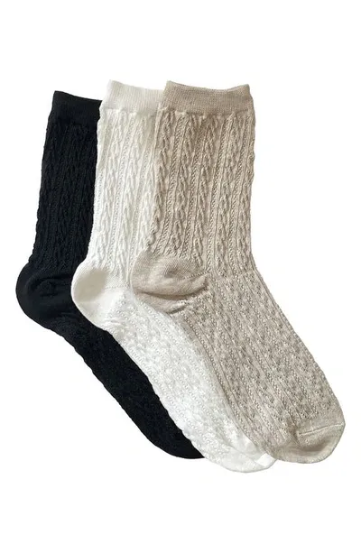 Stems Assorted 3-pack Woven Texture Crew Socks In Black/oat/ivory