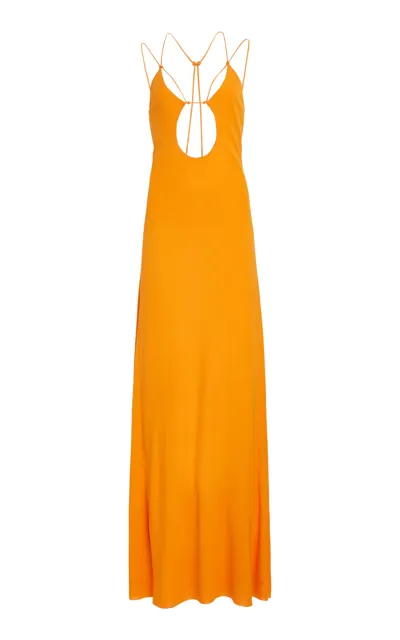 Victoria Beckham Cut-out Strappy Floor Length Dress In Burnt Orange