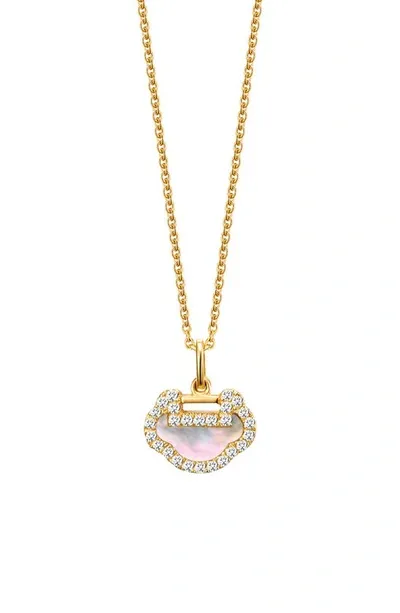 Qeelin Petite Yu Yi Mother-of-pear & Diamond Pendant Necklace In Gold