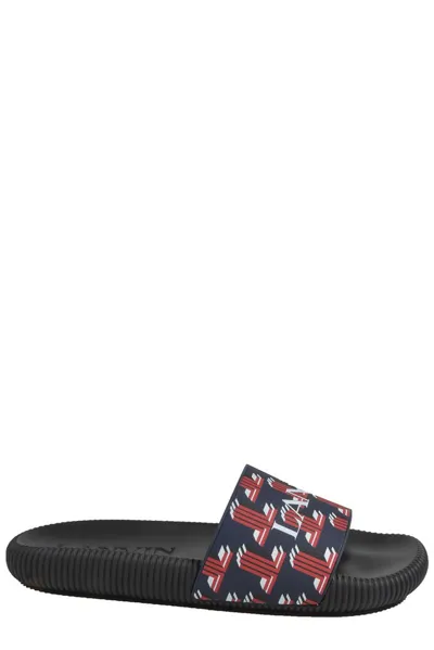 Lanvin Monogram Logo-print Open-toe Slides In Multi