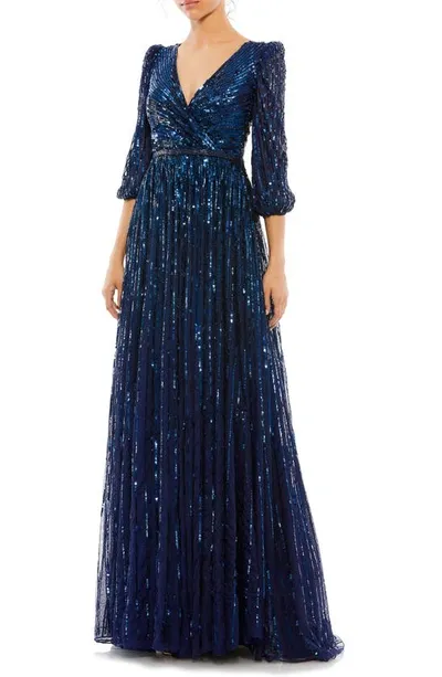 Mac Duggal Sequin Surplice A-line Gown In Midnight