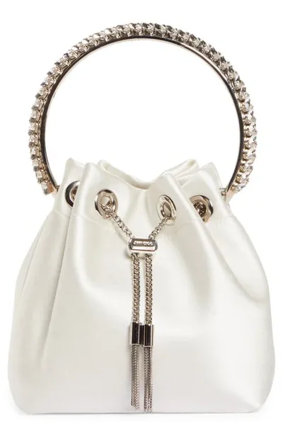 Jimmy Choo Bon Bon Bucket Bag In Ivory Crystal