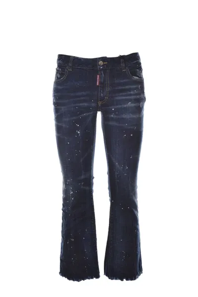 Dsquared2 Blue Flared Jeans With Paint Splatters