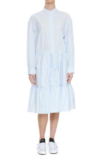 Marni Gathered Cotton-poplin Shirt Dress In Blue