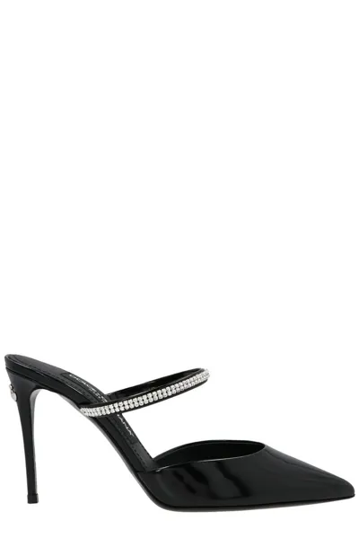 Dolce & Gabbana Crystal-embellished Pointed-toe Mules In Black