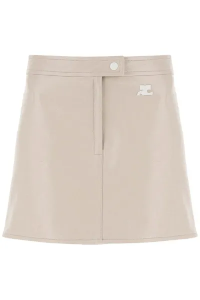 Courrèges Coated Stretch Cotton Miniskirt In Camel