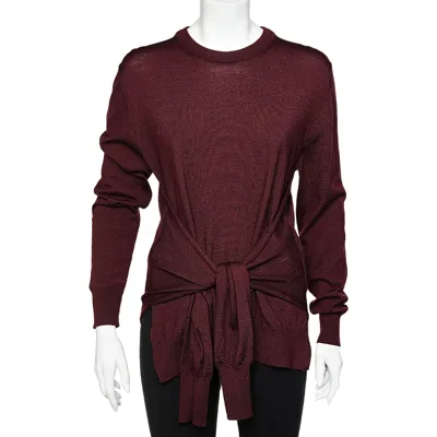 Pre-owned Chloé Burnt Mahogany Wool Waist Tie Detail Sweater M In Burgundy