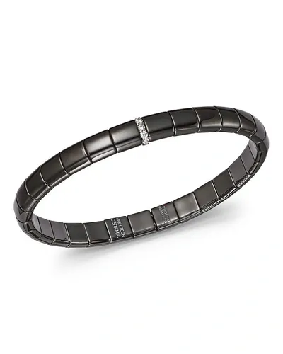 Roberto Demeglio 18k White Gold & Matte Black Ceramic Pura Stretch Bracelet With Diamonds In White/black