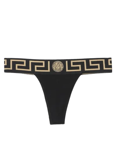 Versace Thong With Greek Edge In Nero