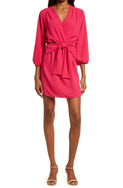 Fraiche By J Long Sleeve Tie Front Dress In Cherry