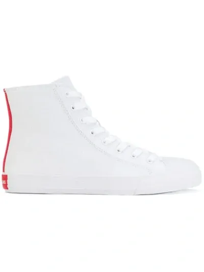 Calvin Klein 205w39nyc White Canvas Canter High-top Sneakers In White & Red