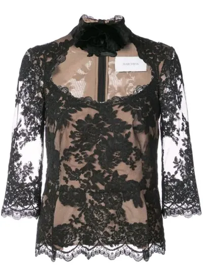 Marchesa Chorded Lace Top In Black