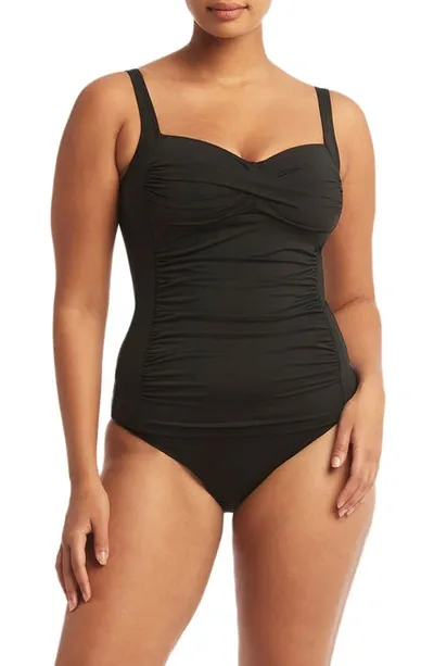 Sea Level Twist Front Multifit Tankini Top In Black