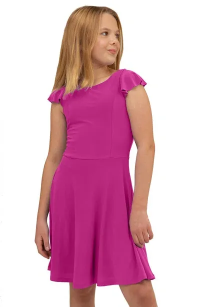 Un Deux Trois Kids' Flutter Sleeve Fit & Flare Dress In Magenta