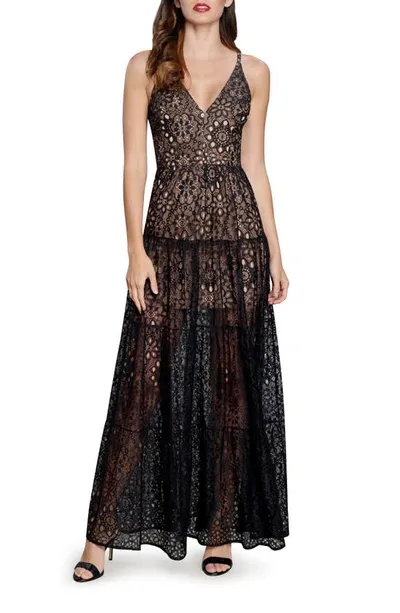 Dress The Population Melina Lace Sleeveless Gown In Black