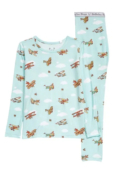 Bellabu Bear Kids' Planes Fitted Two-piece Pajamas In Airplanes