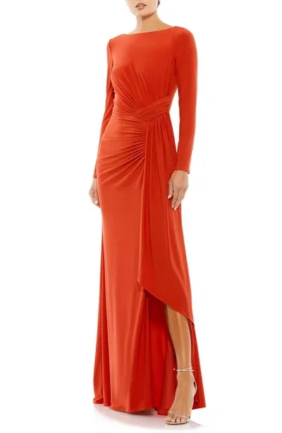 Mac Duggal Long Sleeve Jersey Evening Gown In Brick