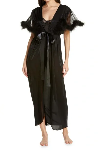 Coquette Feather Trim Robe In Black