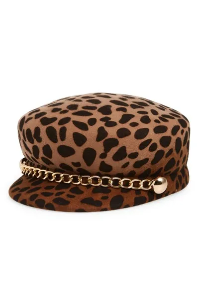 Eugenia Kim Sabrina Chain-embellished Leopard-print Felt Cap In Camel