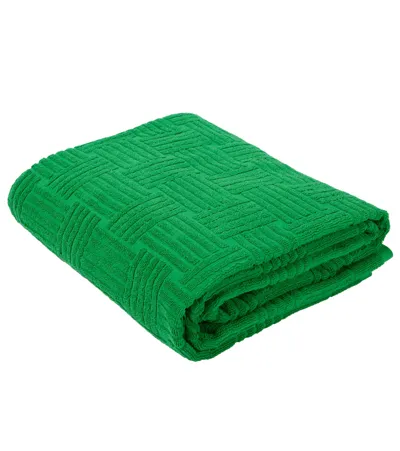 Bottega Veneta Intrecciato Cotton-terry Beach Towel In Green