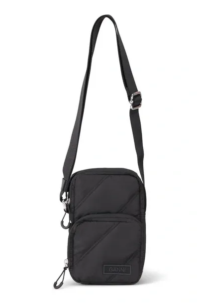 Ganni Mini Quilted Recycled Polyester Crossbody In Black