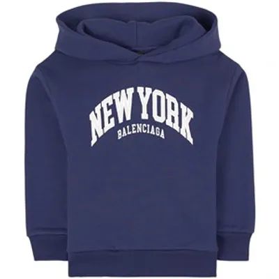 Balenciaga Kid's Cities New York Logo Cotton Hoodie In Blue