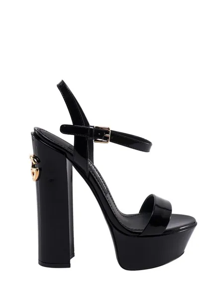 Dolce & Gabbana 145mm Patent Leather Platform Sandals In Nero