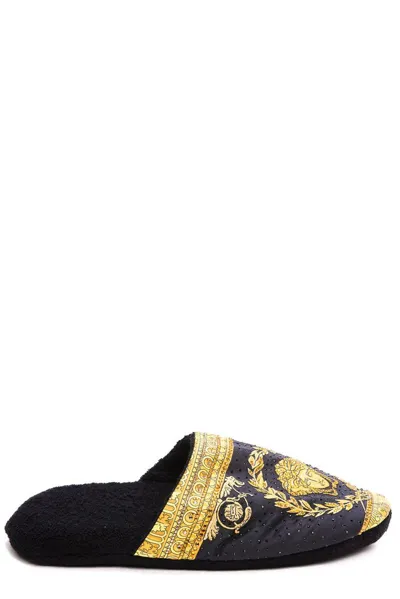 Versace Baroque-print Slippers In Black