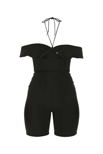 Saint Laurent Halterneck Cut-out Off-shoulder Playsuit In Black