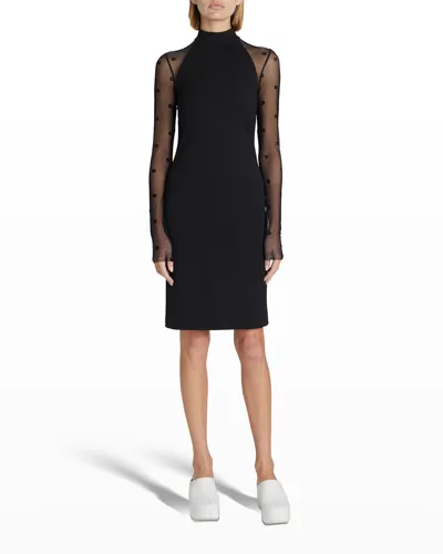 Givenchy Mock-neck Jersey Body-con Dress W/ 4g Monogram Sleeves In Black