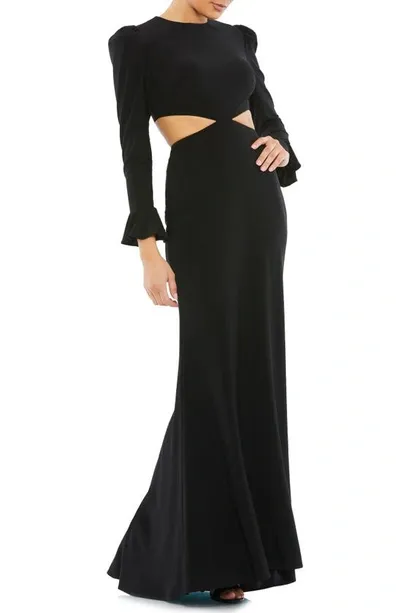 Mac Duggal Cutout Detail Long Sleeve Mermaid Gown In Black