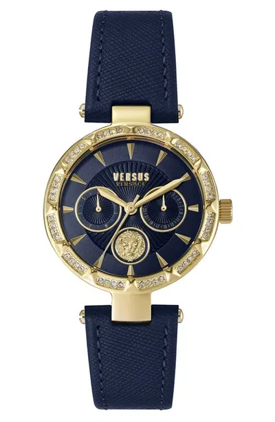 Versus By Versace Women's Sertie Blue Leather Strap Watch 36mm In Gold