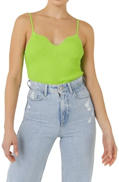 Grey Lab Rib Sweetheart Neck Camisole In Neon Green