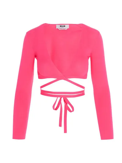 Msgm Lace-up Cropped Top In Fluo Pink