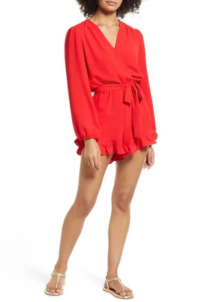 Fraiche By J Long Sleeve Romper In Tomato