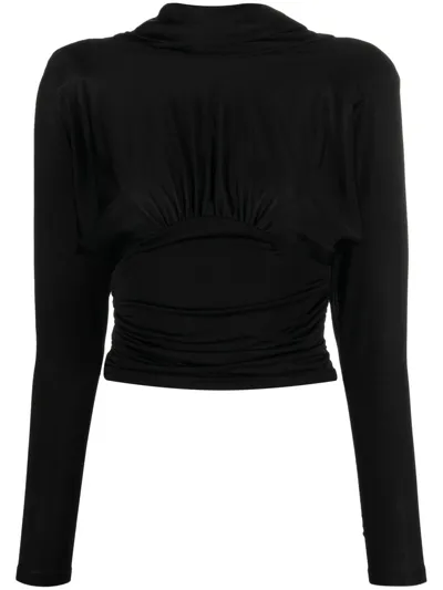 Saint Laurent Draped Jersey Open-back Top In Nero