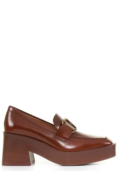 Tod's Square-toe Leather Loafers In Marrone