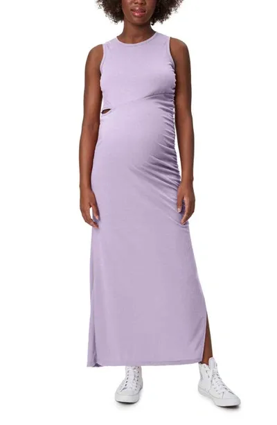 Stowaway Collection Ribbed Cutout Maxi Maternity Dress In Lavender