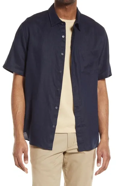 Vince Classic Fit Short Sleeve Linen Shirt In Coastal